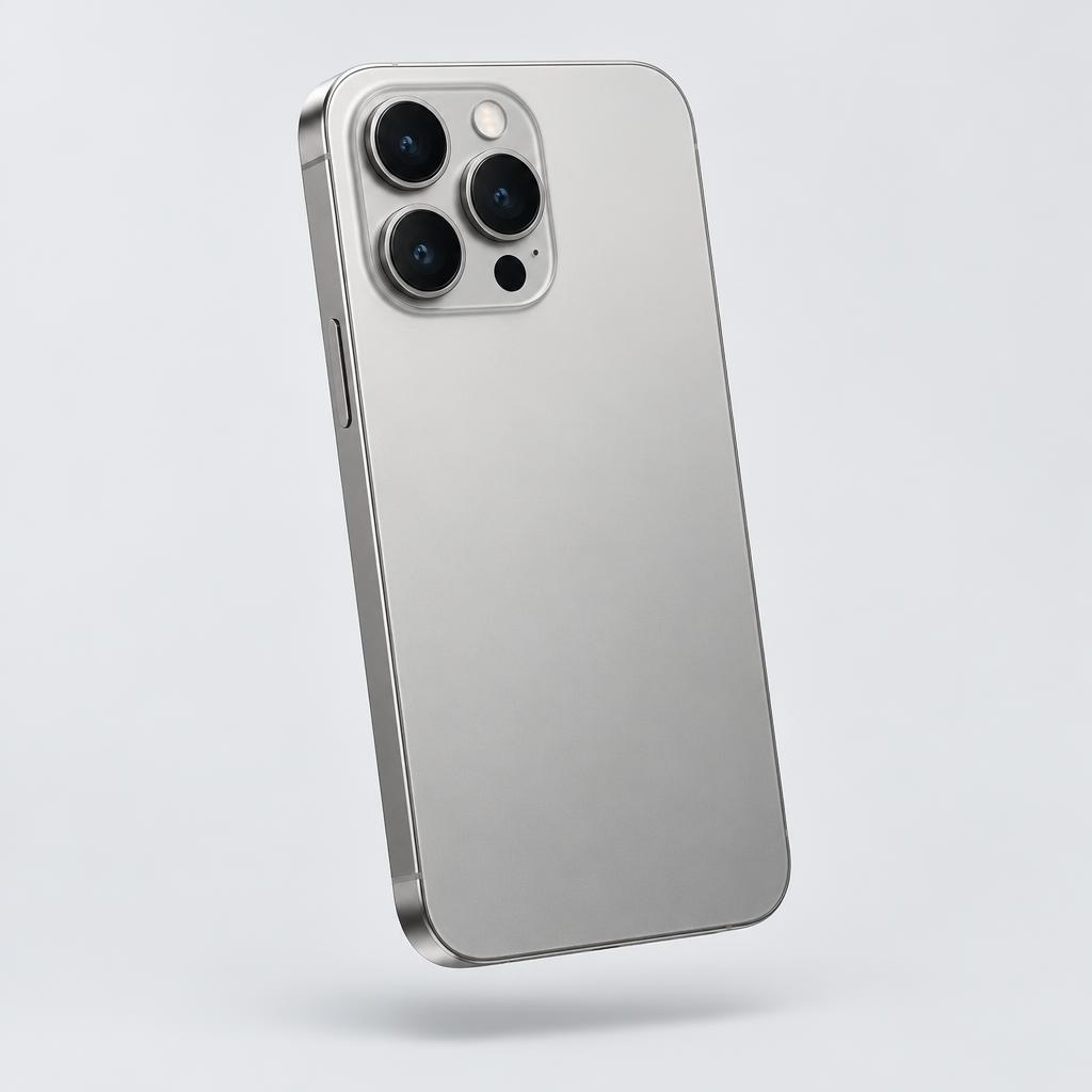 iPhone centered in a soft grey studio setting