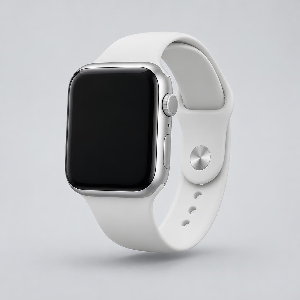 Smart watch centered in a soft grey studio setting